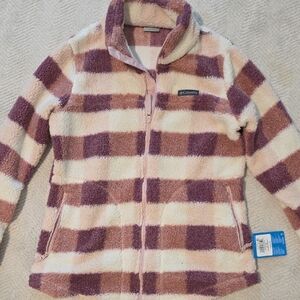 Columbia Pink and Cream Checkered Fleece Jacket